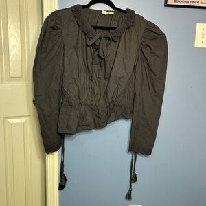 Letmebe NWOT Grey Long Sleeve Top feat. Ties, Eyelets, Puff Sleeves